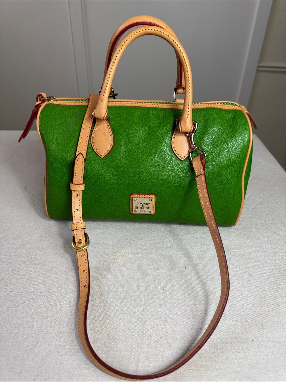 Dooney & Bourke Sorrento  Barrel Green Pebbled Leather Satchel.